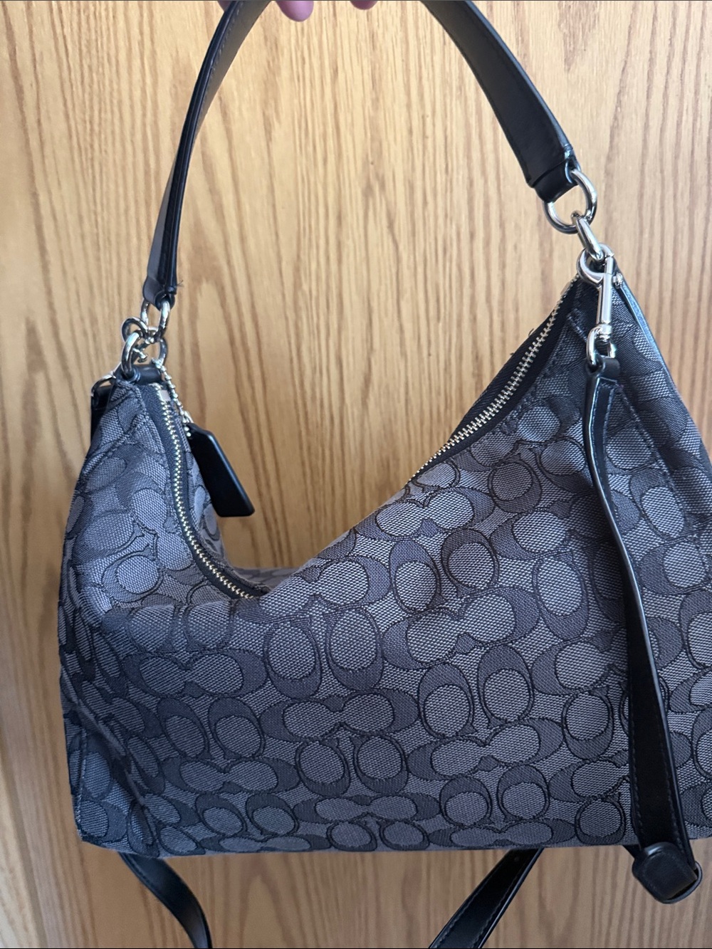 Coach Gray and Black Signature Jacquard Hobo Bag - Picture 3 of 4